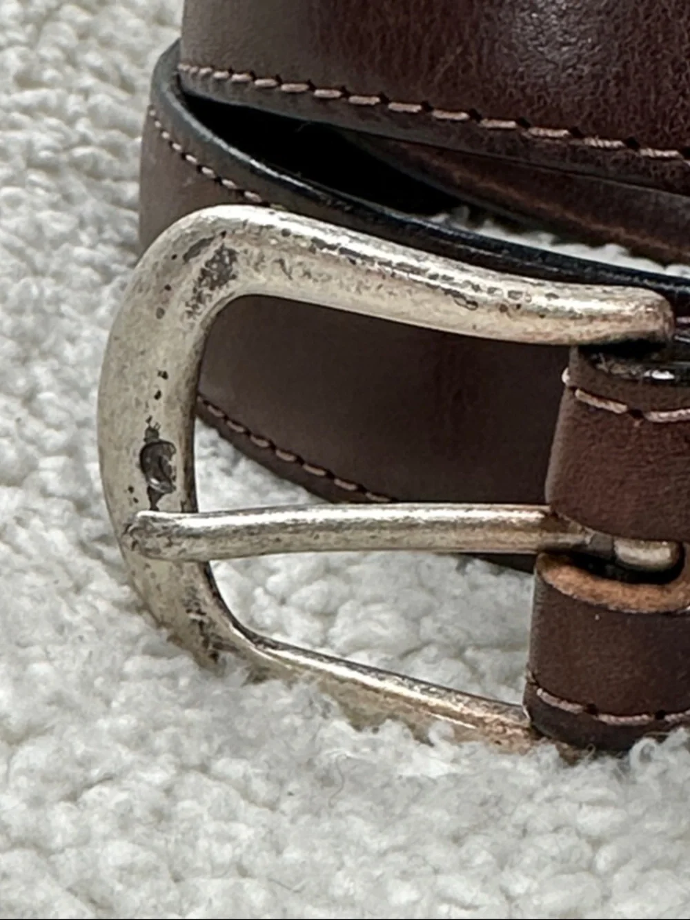 Dockers Mens Brown Full Grain  Leather Belt Top Stitched Silver Tone‎ Buckle 48